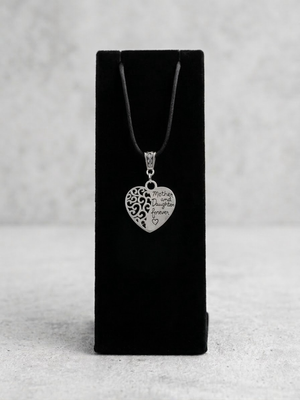 Heart Pendant Necklace "Mother and Daughter Forever" - Silver Tone